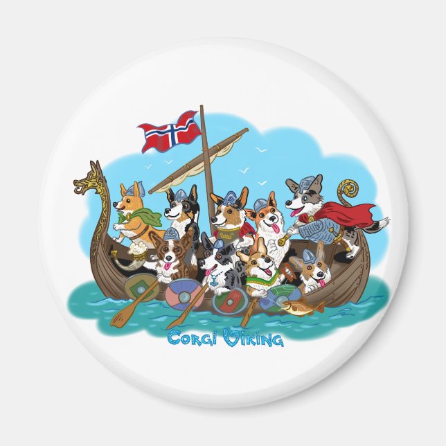 Vikingship filled with Corgis Magnet (Front)