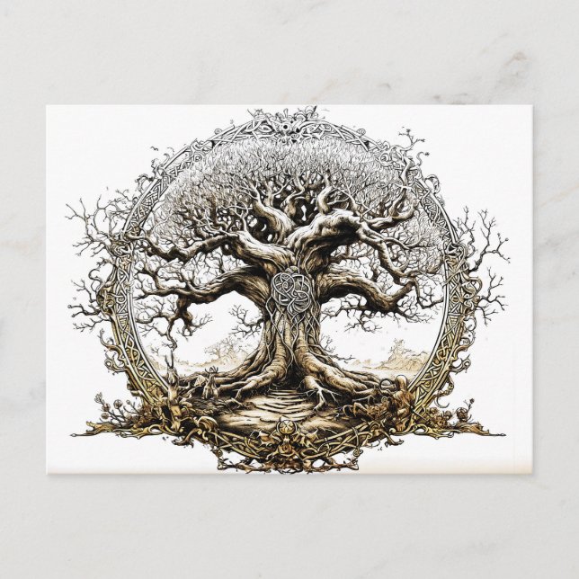 VikingSketch Pen Drawing of a Norse Yggdrasil tree Postcard (Front)