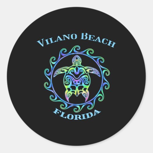 Vilano Beach Florida Vacation Colorful Turtle Classic Round Sticker
