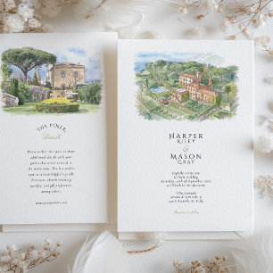 Villa Cimbrone Amalfi Coast Watercolor Wedding Invitation