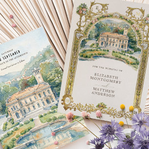 Villa Erba Lake Como Watercolor Wedding Foil Invitation