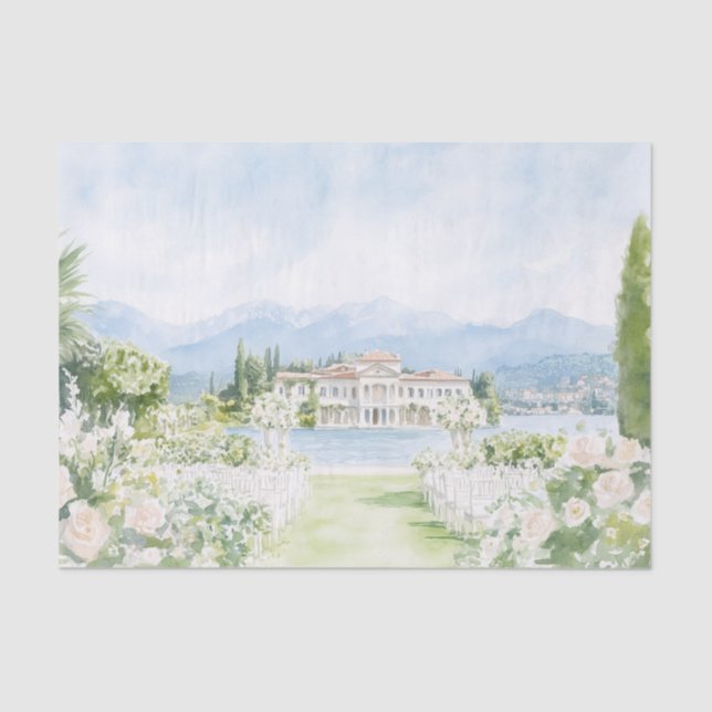 Villa Italy Lake Como Watercolor Tissue Paper (Front)