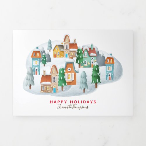Village 5 Photo Year Review Christmas Newsletter Tri_Fold Holiday Card