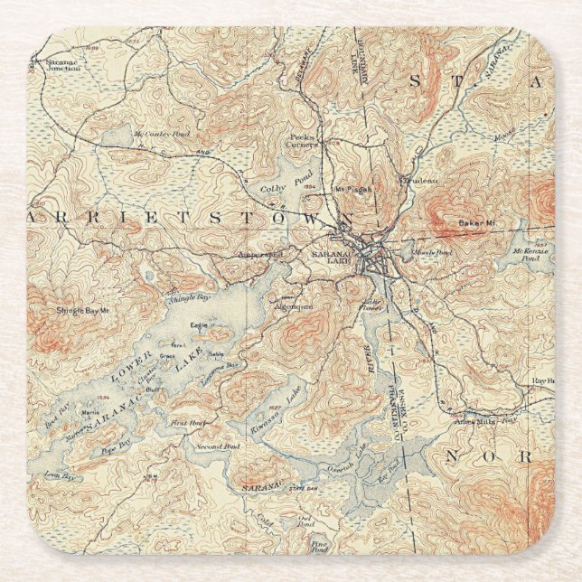 Village and area of Saranac Lake in Adirondacks Square Paper Coaster (Front)