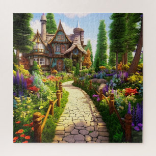 Village Beautiful Green Colorful Girly Spring Jigsaw Puzzle