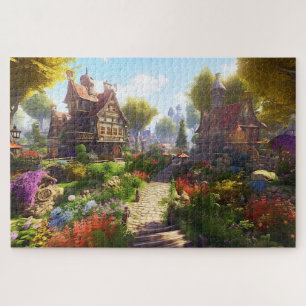 Village Beautiful Green Colorful Girly Spring Jigsaw Puzzle