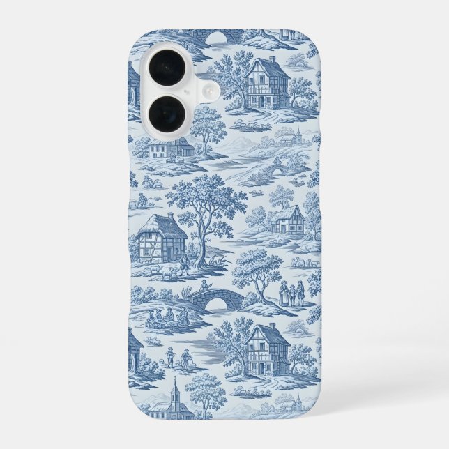 Village Blue Toile iPhone Case (Back)