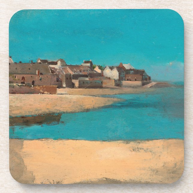 Village by the Sea in Brittany by Odilon Redon Beverage Coaster (Front)