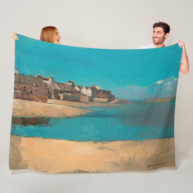 Village by the Sea in Brittany by Odilon Redon Fleece Blanket (In Situ)