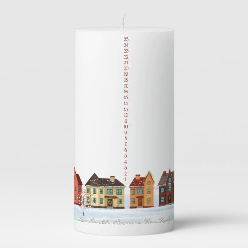 Village Christmas Carol Countdown Pillar Candle