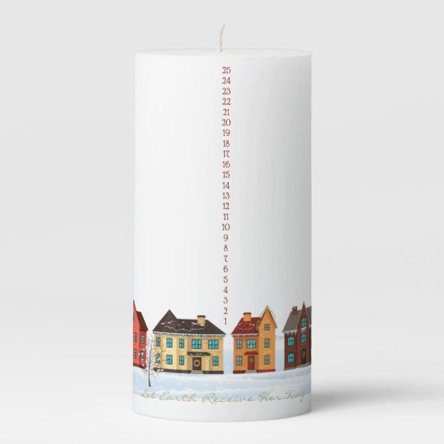 Village Christmas Carol Countdown Pillar Candle (Front)