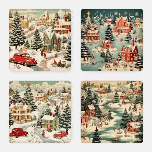 Village Christmas Circa 1930s Vintage Coaster Set