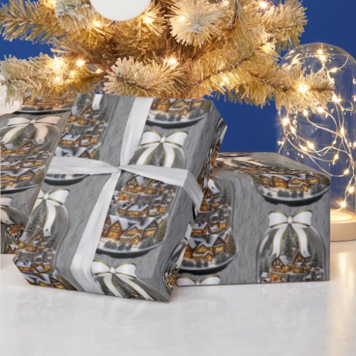 Village Christmas Snow Globe  Wrapping Paper
