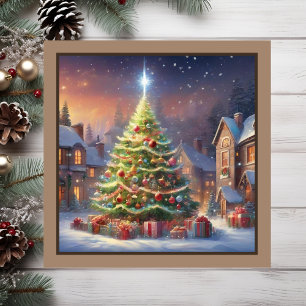 Village Christmas Tree Magnetic Card