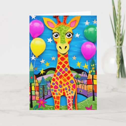 Village Fair Giraffe Cute Kids Birthday Card