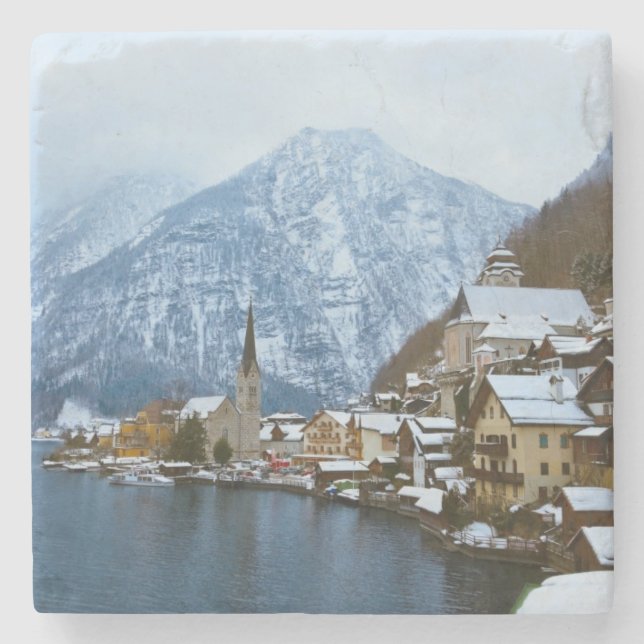 Village Hallstatt On The Lake - Salzburg Austria Stone Coaster (Front)
