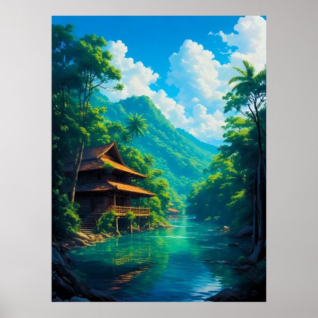 Village in Nature’s Embrace Poster (Front)