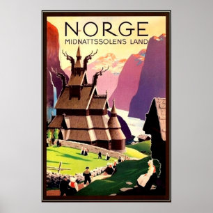 Village in Norway, North Europe, vintage travel Poster