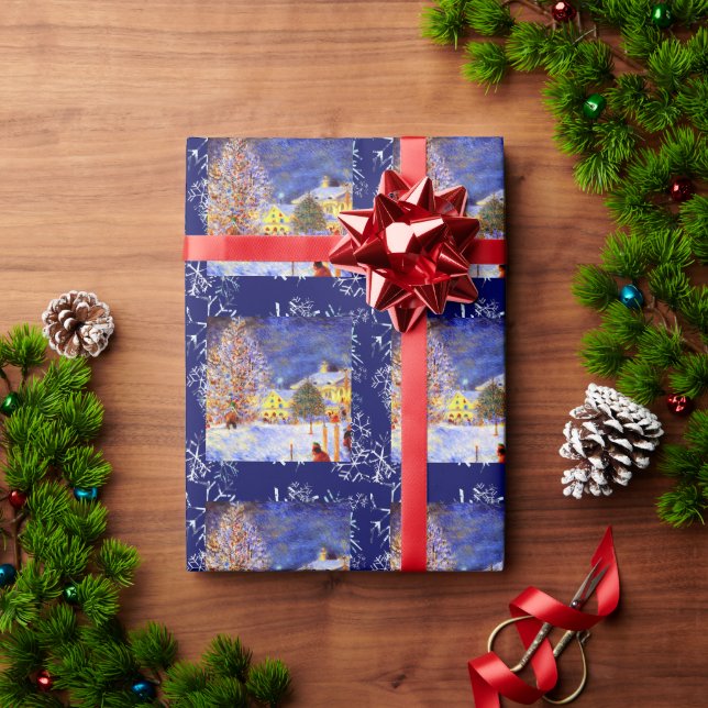 Village in winter wrapping paper (Holiday Gift)