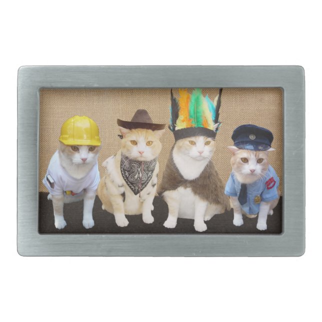 Village Kitties Rectangular Belt Buckle (Front)