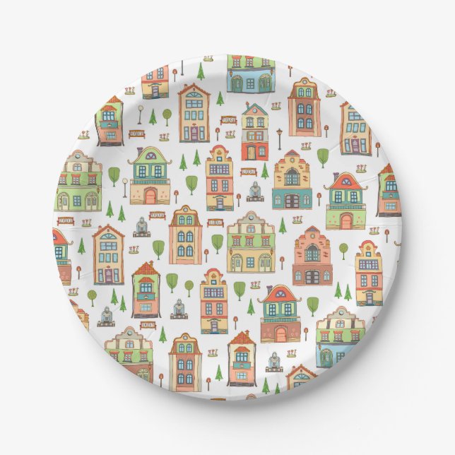 Village Neighborhood City Homes Welcome Home Paper Plates (Front)