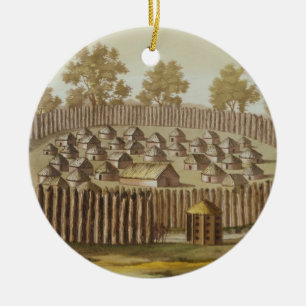 Village of an Indigenous Tribe in Florida, engrave Ceramic Ornament
