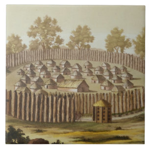 Village of an Indigenous Tribe in Florida, engrave Ceramic Tile