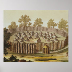Village of an Indigenous Tribe in Florida, engrave Poster