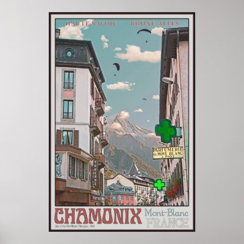 Village of Chamonix white Poster