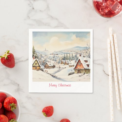 Village on a Christmas day Napkins