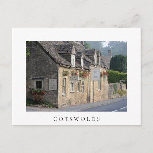 Village pub in the Cotswolds white postcard