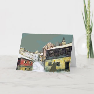 Village Snow with Christmas Tree Holiday Card