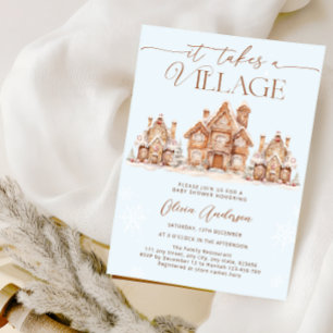 Village Snowy Winter Boy Baby Shower Invitation