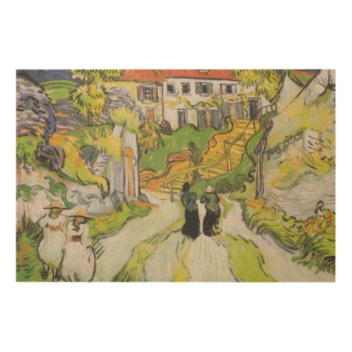 Village Street and Stairs in Auvers with Figures  Wood Wall Art