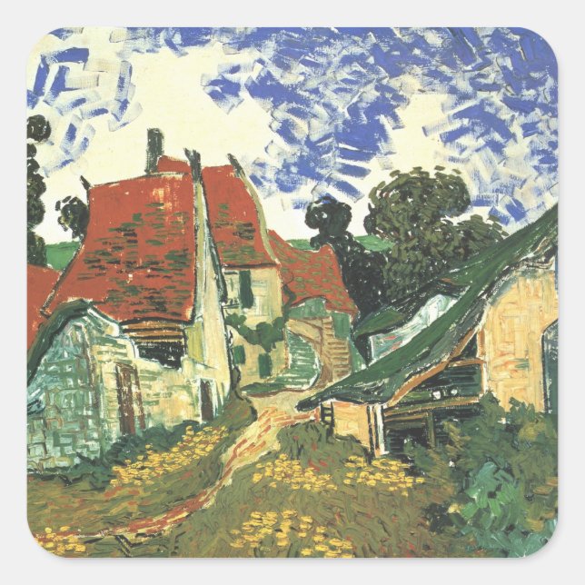 Village Street in Auvers by Vincent van Gogh Square Sticker (Front)