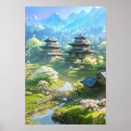 Village Surrounded by Nature Poster