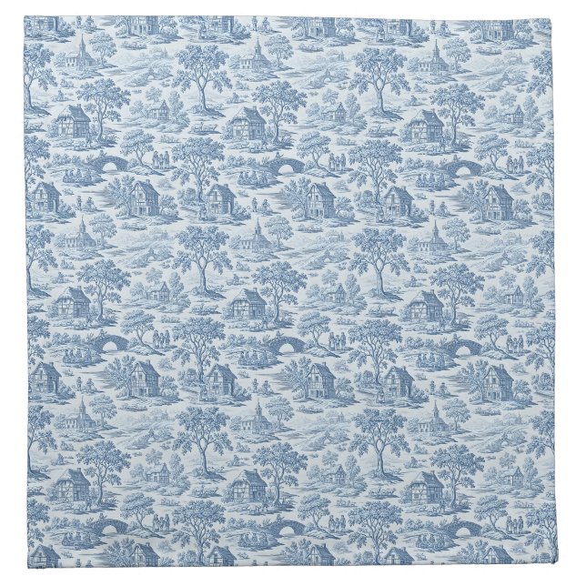 Village Toile Blue Cloth Napkin (Front)