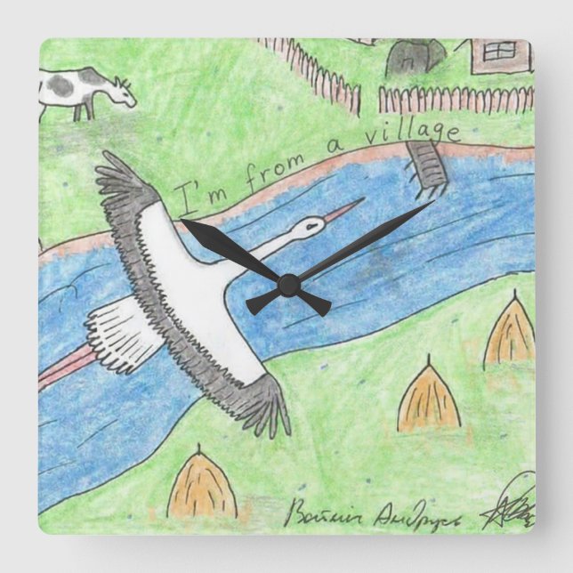 Village Vibes Square Wall Clock (Front)