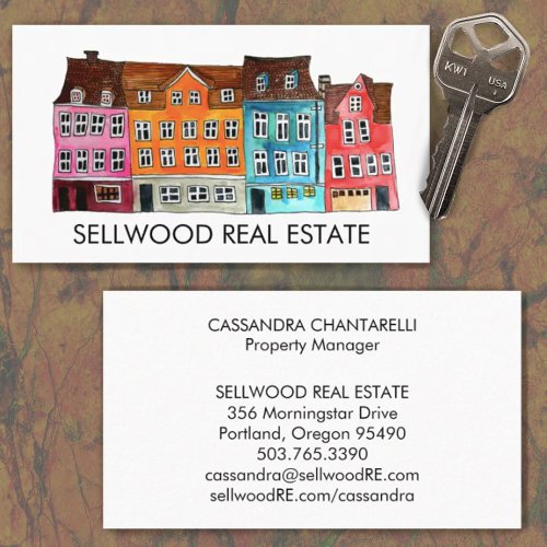 Village Watercolor Real Estate Broker Agent Lease Business Card