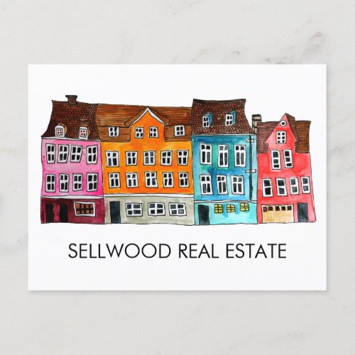Village Watercolor Real Estate Broker Agent Leasin Postcard