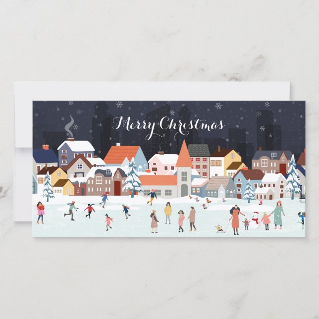 Village Winter Christmas Scene with Photo  (Front)