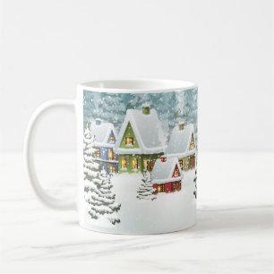 Village winter landscape with snow covered houses coffee mug