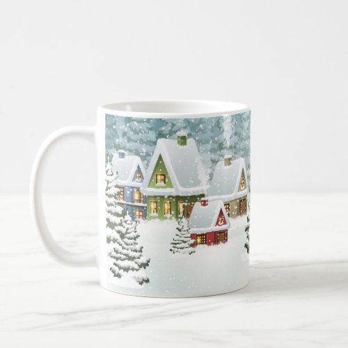 Village winter landscape with snow covered houses  coffee mug