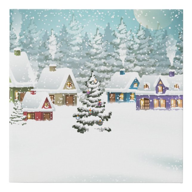 Village winter landscape with snow covered houses  faux canvas print (Front)
