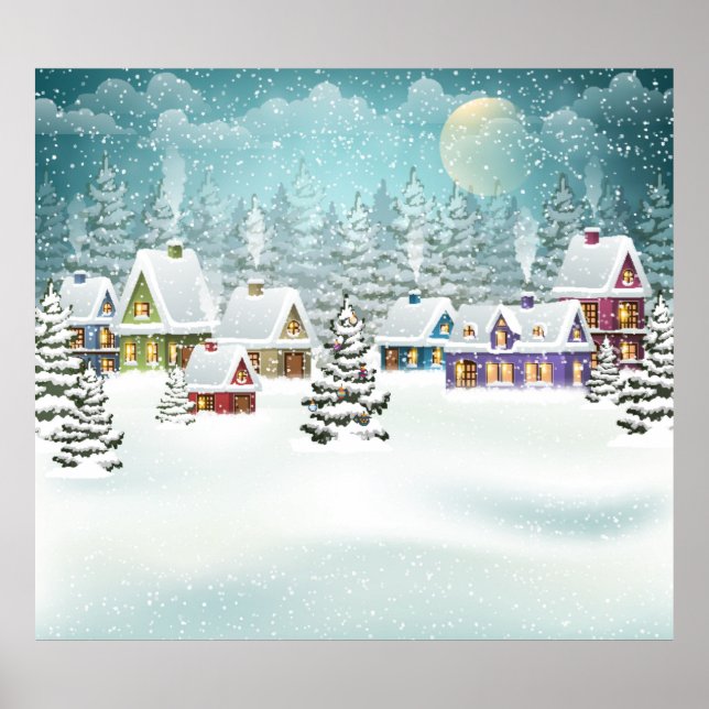 Village winter landscape with snow covered houses  poster (Front)