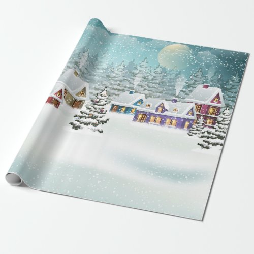 Village winter landscape with snow covered houses  wrapping paper