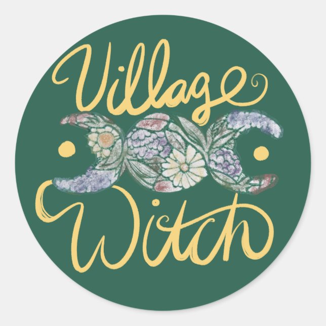Village Witch Triple Moon Goddess Symbol           Classic Round Sticker (Front)