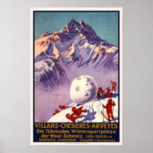 Villars Switzerland Winter Sports Vintage Travel Poster