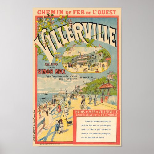 Villerville France Railroad Vintage Poster 1890