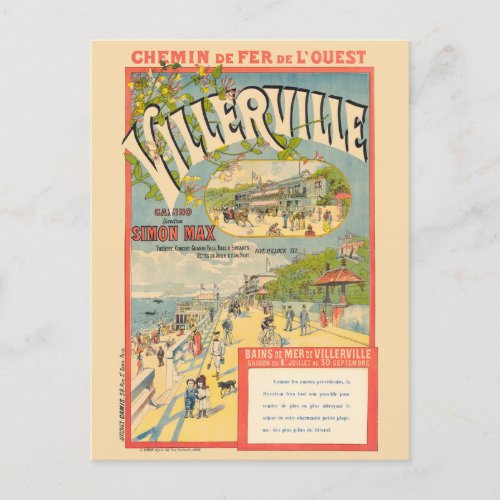 Villerville France Railroad Vintage Poster 1890 Postcard